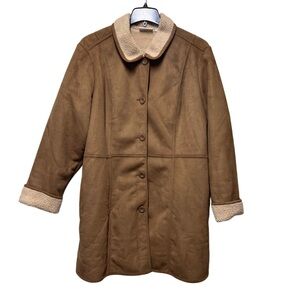 Women’s Denim Co. Brown Shearling-Lined Button Down Collared Coat Size XL